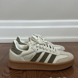 Adidas Samba (cream olive-grey stripes)